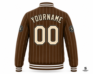 Chaqueta Varsity a Rayas Marrones para Hombre SINEWY SPORTS, Nombre y Número Personalizados con Impresión por Transferencia de Calor, Estilo Deportivo, Ropa de Otoño - Product Image 2