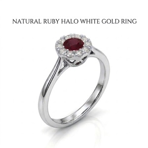 Bague Halo Classique en Or Blanc 18K avec Rubis Rouge Rond et Diamants, Bague de Fiançailles à Branches Divisées, Livraison Rapide, Conception Personnalisée, Service OEM ODM - Product Image 2