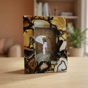 Rectangular Vertical Stone Photo <b>Frame</b> Agate Pattern Tabletop Decorative Picture <b>Frame</b> Natural Geode Design - Product Image 5