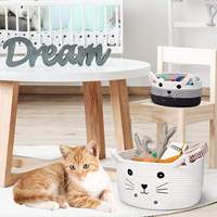 Panier de rangement pour chat en corde de coton tressée, organisateur décoratif pour jouets d'animaux, avec oreilles décoratives, cadeau pour chat et chien, bac à jouets pour chambre d'enfant