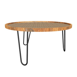Modern Round Rattan Coffee <b>Table</b> With Iron Hairpin Legs Living Room Furniture Midcentury Design Handmade - Product Image 3