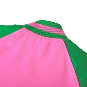 AKA Satin Bomber <b>Jacket</b> <b>Pink</b> Green Unisex Varsity Style Lightweight Outerwear Fashion <b>Jacket</b> Sorority Apparel Collection - Product Image 6