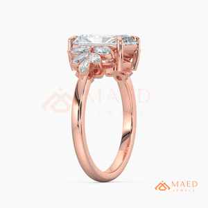 Bague de fiançailles en or rose 14 carats avec moissanite taille radiant et pierres latérales marquise, bijoux de mariée, tendance USA, cadeau - Product Image 6