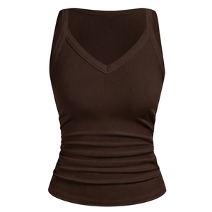 <b>Womens</b> <b>Brown</b> Solid Ribbed V Neck Tank Top Slim Fit Stretch Sleeveless Camisole Soft Knit Breathable Casual Summer Fashion Shirt - Product Image 3