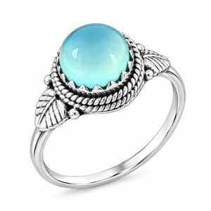 Bague Ronde en Argent avec Calcedoine Aqua, Style Bohème Western, Bijou Tendance avec Pierre Précieuse pour Femme, Vente en Gros - Product Image 5