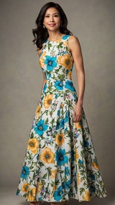 Vestido maxi floral de algodón sin mangas, transpirable y ligero, con cuello alto modesto, largo hasta el suelo, para mujer. - Product Image 2