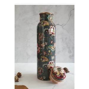 Bouteille d'eau en cuivre imprimée faite à la main 1000 ml, gourde ayurvédique en cuivre pur, anti-fuite, écologique, pour yoga, sport, cadeau, vase - Product Image 1