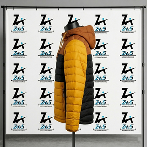 Men's Color Blocking Puffer <b>Jacket</b> Hooded Zipper Closure Windproof Winter Wear Polyester Wadding Casual Style Puffer <b>Jacket</b> - Product Image 4