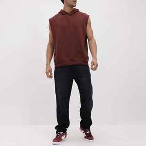 Men's Sleeveless Hooded Tank <b>Top</b> Solid Color Knitted Casual Wear <b>Maroon</b> - Product Image 2