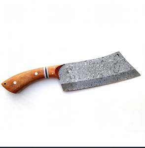 Cuchillo de Cocina Artesanal de Acero Damasco con Diseño de Gota de Lluvia, Mango de Madera de Burl, Cuchillo de Carnicero Resistente - Product Image 2