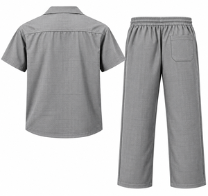 Conjunto Deportivo Informal Ligero de Nylon para Hombre, Camisa de Manga Corta con Botones y Pantalones con Cordón, Color Gris - Product Image 2