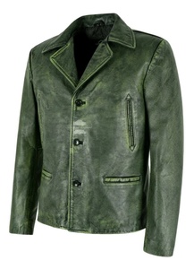 Veste en cuir véritable verte pour homme, col rabattu, simple boutonnage, style décontracté automne, coupe classique - Product Image 3