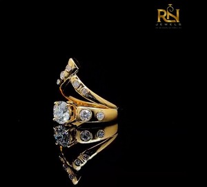 3 Piece Chevron Bridal <b>Stack</b> <b>Ring</b> 2 CT DEF Color Brilliant Cut Lab Grown Diamond Set Solid Gold Curved Nesting Band Unisex - Product Image 6