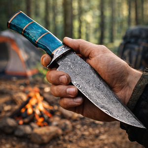 Handmade DIY Tactical Straight Damascus Steel Bowie <b>Knife</b> Leather Sheath <b>Bone</b> <b>Handle</b> Edge Master Manufacture 12in Outdoor - Product Image 3