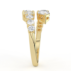 Bague Bypass Fantaisie à Deux Pierres en Diamant Taille Poire, Or Jaune, Pavé de Diamants Ronds Brillants Gradués, Bijoux de Mariage Toi et Moi - Product Image 6