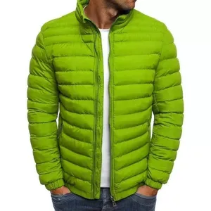 Men's Blue Quilted Puffer <b>Jacket</b> Thick Waterproof Quick Dry Casual Winter Wear 100% Polyester Slim Fit 300 Grams Front No Collar - Product Image 1