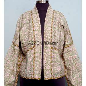 Chaqueta de Primavera Hecha a Mano 100% Algodón Puro, Acolchada, Estilo Vintage Indio Kantha, Ecológica, Cómoda y Transpirable para Mujeres y Niñas - Product Image 3