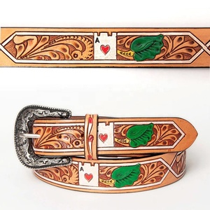 Ceintures de luxe en cuir de vachette de créateur haut de gamme avec motifs floraux western, unisexe, décontractées, avec boucle en alliage personnalisée, prêtes à être expédiées - Product Image 1