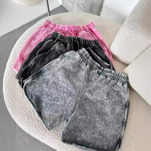 Shorts pour hommes de qualité supérieure, taille mi-haute, délavés à l'acide, style urbain, avec cordon de serrage, longueur genou, séchage rapide, en molleton bouclette - Product Image 3