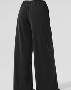 Pantalon large en satin noir pour femme, taille haute, fermeture élastique, coupe ample, longueur complète, pantalon décontracté avec poches, style automne - Product Image 3