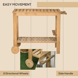Chariot de service extérieur en bois à roulettes avec 2 étagères et porte-bouteilles pour jardin, salle à manger, mobilier de patio - Product Image 5