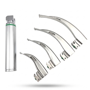 Ensemble de laryngoscope à fibres optiques Macintosh avec 4 lames et manche moyen, réutilisable, en acier inoxydable, qualité médicale CE ISO - Fournisseur OEM - Product Image 1