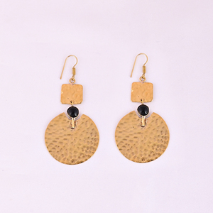 Pendientes Redondos de Calcedonia Negra, Hechos a Mano, con Baño de Oro, Estilo Moderno, 73x35MM - Product Image 1