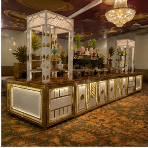 Comptoir de buffet de luxe en acier inoxydable doré |   Éclairage d'ambiance LED AC à commande tactile pour mariages et banquets d'hôtel - Product Image 6
