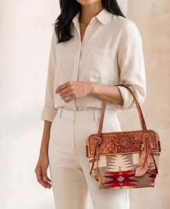 Western Leather Saddle Bag Tote Genuine Leather Cowgirl <b>Handbag</b> Embossed Floral Pattern for Women - Product Image 5