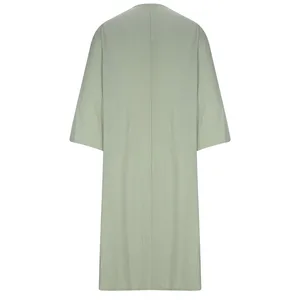 เสื้อคลุมโทบแขนยาวสำหรับผู้ชาย ผ้าลินิน ทรงหลวม ยาวคลุมเท้า สีพื้น เรียบง่าย สไตล์ตะวันออกกลาง ผ้าไม่ยับ เหมาะสำหรับสวมใส่ในวันอีดและละหมาด - Product Image 6