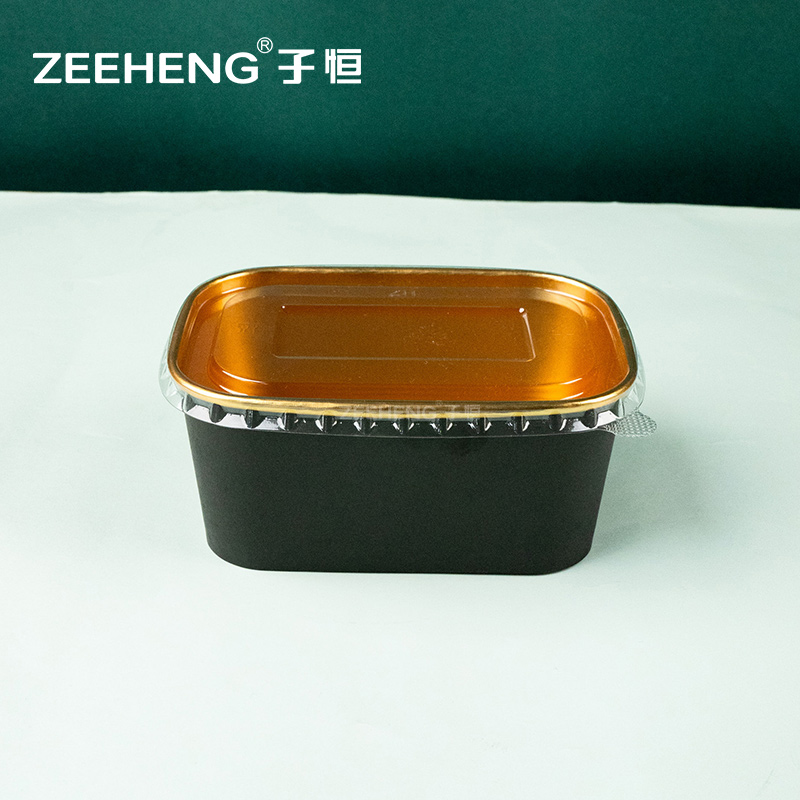 Custom Wholesale Disposable Black Gold Paper Salad Bowl with Lid Environmentally Friendly Paper Plates Bowls
