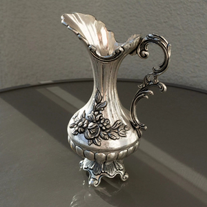 Designer Silver <b>Jug</b> With Floral Pattern Engraving And Slim Neck Handle Stylish <b>Jug</b> Suitable For Dining Serving And Display Use - Product Image 1