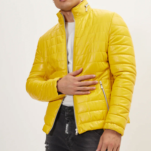Luxury Men Genuine Leather Puffer Jacket <b>Waterproof</b> Breathable Thermal Winter Coat Custom Logo Wholesale Outdoor Apparel Front - Product Image 6