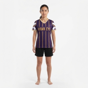 ชุดยูนิฟอร์มทีมฟุตบอลหญิงไซส์พลัสแบบกำหนดเอง เสื้อเจอร์ซีย์กีฬาแขนสั้นผ้าโพลีเอสเตอร์ - Product Image 1