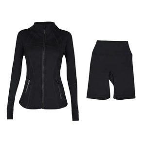Conjunto Deportivo de 2 Piezas para Mujer, Chaqueta de Yoga de Manga Larga, Transpirable, de Secado Rápido, Talla Grande, Cintura Elástica, Pantalones Cortos - Product Image 2