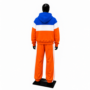 Ensemble de survêtement à capuche pour homme, color block, manches longues, orange, bleu, blanc, décontracté, respirant, en coton mi-lourd, en solde - Product Image 2