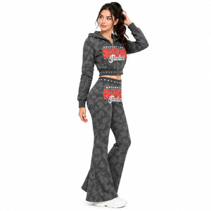 Survêtement gris à capuche pour femme, fermeture éclair intégrale, vêtements de sport décontractés avec poches latérales, design imprimé de la marque Studios - Product Image 5