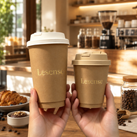 Gobelets en papier à double paroi avec couvercles et manchons pour café et thé chauds, imprimés sur mesure avec estampage doré écologique