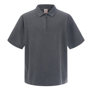 Summer Custom Heavyweight Waffle Knit <b>Down</b> Collar Short Sleeve T-Shirt Vintage Washed Wholesale Casual T-Shirts for Men's - Product Image 5