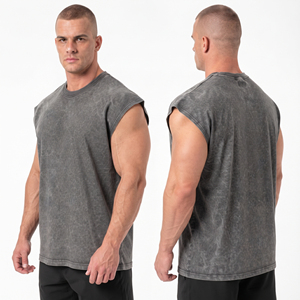 Chaleco Deportivo Vintage de Punto, Lavado al Ácido, Transpirable, de Secado Rápido, 100% Algodón, para Hombre, Ecológico, sin Mangas - Product Image 1