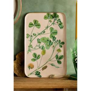 Plateau de service rectangulaire vintage en émail, motif botanique de fougère |   Plateau décoratif en métal pour ottoman, cuisine, salon, décoration - Product Image 4