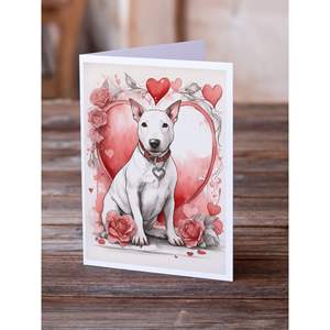 Whimsical A7 Tamaño 5x7 Tarjetas de nota en blanco NUEVO Bull Terrier Valentine Roses Tarjeta de felicitación Paquete de 8 con sobres - Product Image 2