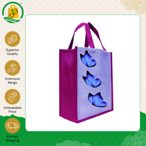 Leading Indian Exporter Supply Eco-friendly & Customized Printed Dyed Jute Burlap Shopping Bags with Self Handle at Low Price - Product Image 2