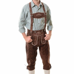 Lederhosen en cuir marron pour homme avec broderie, taille haute, style décontracté, style automne - Product Image 5