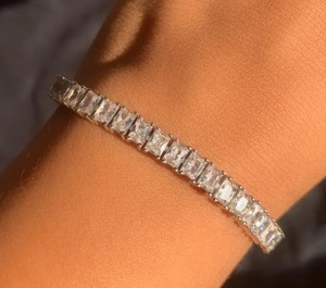 Luxury Baguette Cut Moissanite Tennis Bracelet <b>Iced</b> <b>Out</b> Hip Hop Jewellery White Gold Diamond Look Wrist <b>Chain</b> - Product Image 3