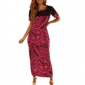 Vestido Puletasi Polinesio Tribal de Manga Corta, Vestido Maxi Samoano Puletasi para Mujer, 2 Piezas, Hibisco, Tallas Grandes, Nuevo Diseño - Product Image 4