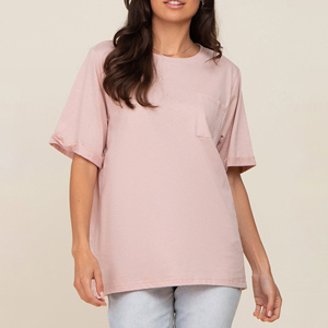 Venta Directa de Fábrica, Camiseta de Verano de Manga Corta para Mujer, Impresión de Logotipo Personalizado, Bolsillo Delantero, 100% Algodón Transpirable, ODM, Talla Grande - Product Image 1