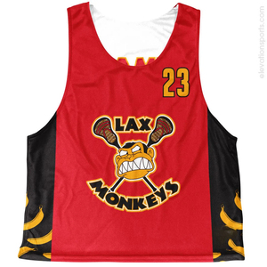 เสื้อกล้ามลาครอส Lax Monkeys สีขาวแดง พิมพ์ลายซับลิเมชั่น หมายเลข 23 โลโก้การ์ตูน สำหรับผู้ใหญ่ ใส่ได้ทั้งชายและหญิง ทรงปกติ - Product Image 5
