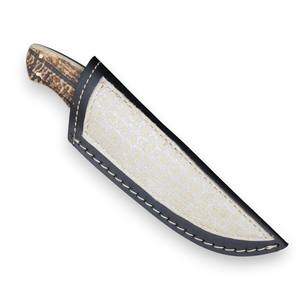 Cuchillo de caza de grado industrial de hoja fija de acero D2 con mango de palisandro y asta de ciervo, funda de cuero, personalizado OEM, espiga completa - Product Image 6