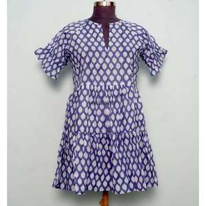 100% Pure Cotton Women's Mini <b>Dress</b> Indian Hand Block Floral Print Washable Eco-Friendly Breathable High Waist Boho Office Lady - Product Image 1